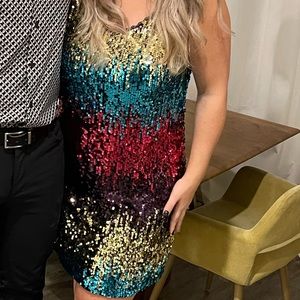 Multicolored Rainbow Sequin Dress with Straps ✨ like new!